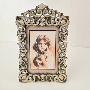 Sheffield Home Exotic Jewels 4x6 Picture Frame Rhinestones Pearl Antique Brass